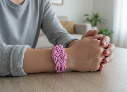 Pulsera macramé de colores malva y morado.