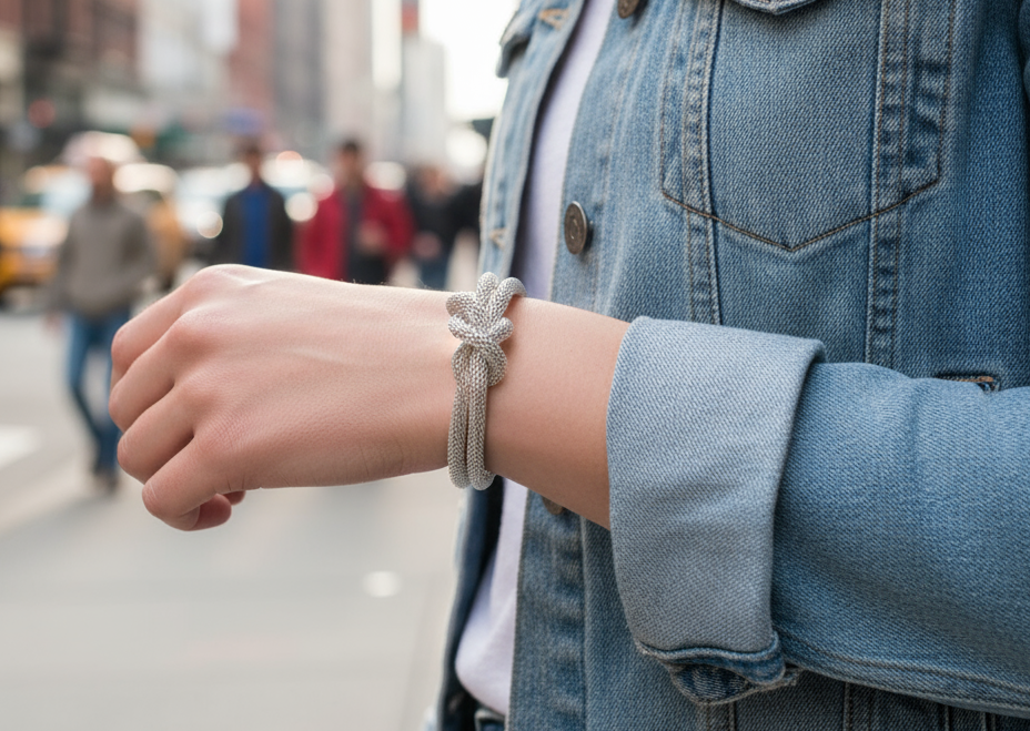 Bracelet tressé avec noeud marin.