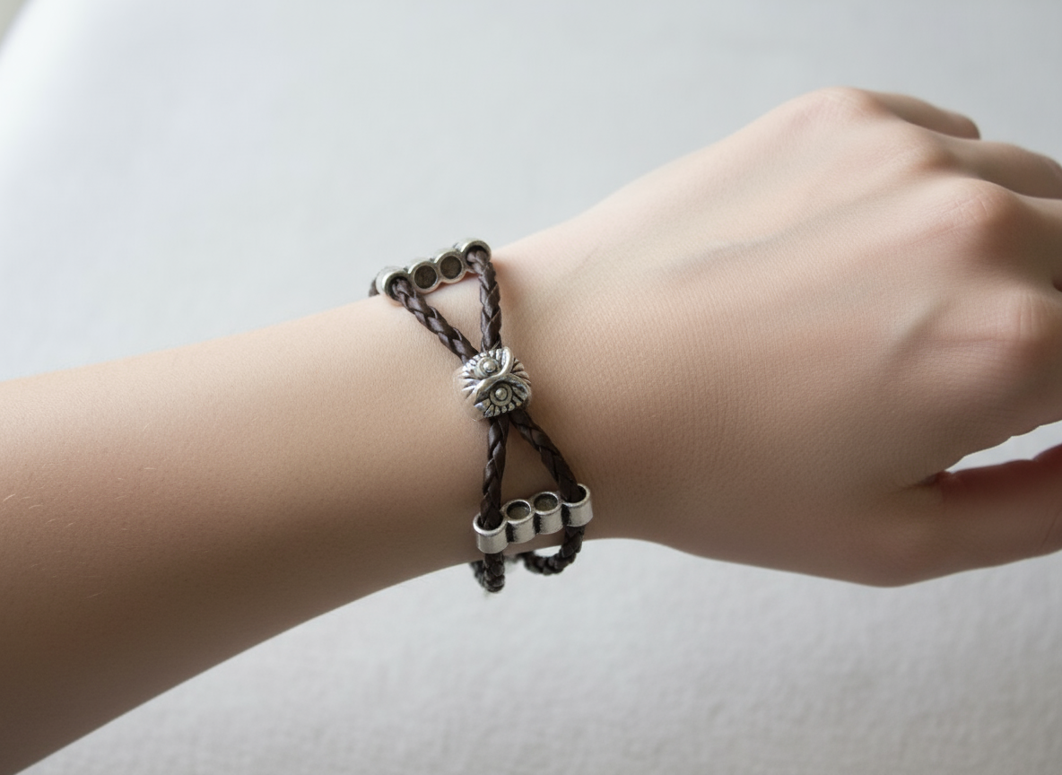 Bracelet en cuir tressé Lucky Owl