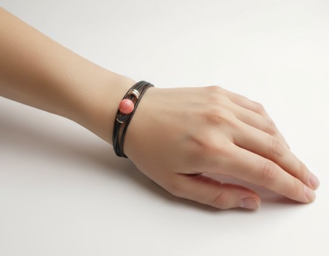 Pulsera coral rojo de dos vueltas de cuero