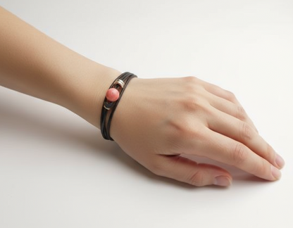 Pulsera coral rojo de dos vueltas de cuero