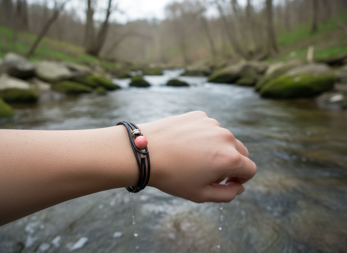Pulsera coral rojo de dos vueltas de cuero