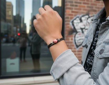 Pulsera coral rojo de dos vueltas de cuero