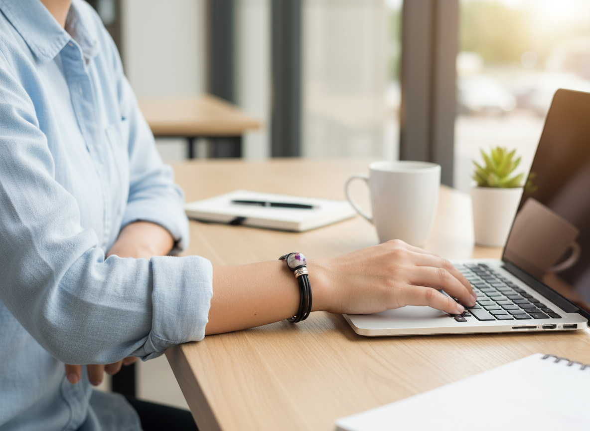 Bracelet double en cuir avec boule en céramique décorée