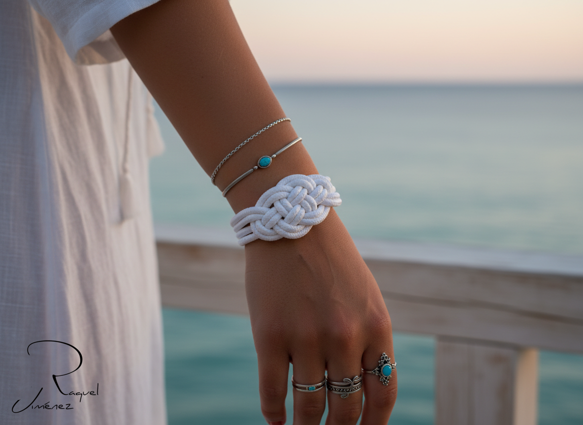 Pulsera con nudo marinero azul estilo náutico