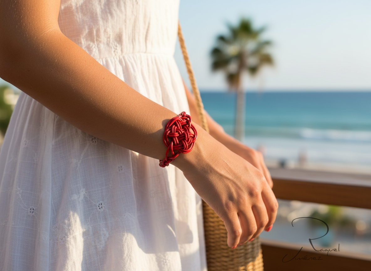 Pulsera de cuero rojo con nudo celta del amor eterno