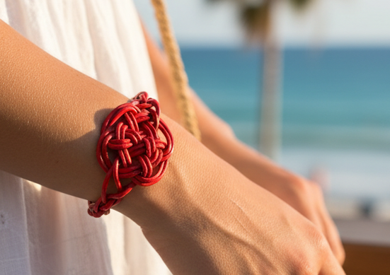 Pulsera de cuero rojo con nudo celta del amor eterno