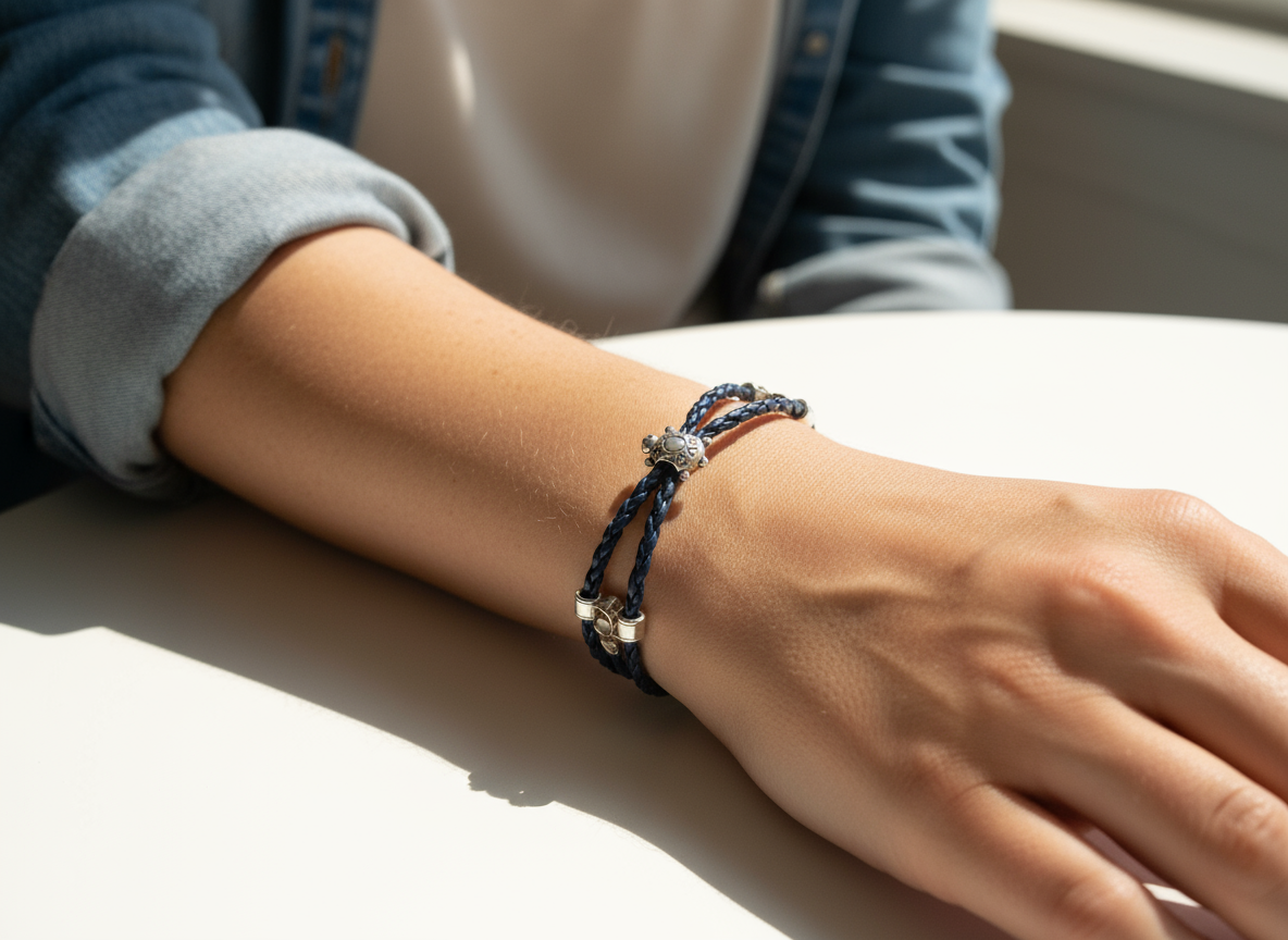 pulsera cuero vegano con tortuga de la suerte