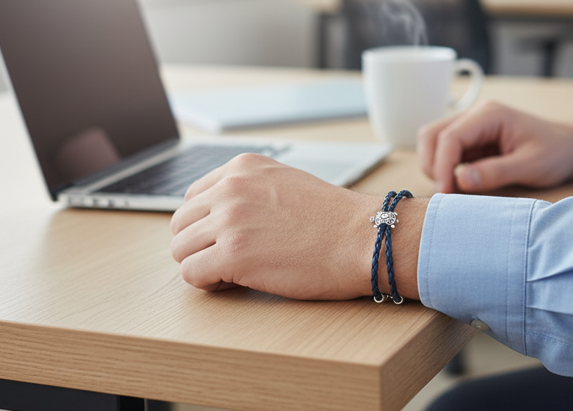 pulsera cuero vegano con tortuga de la suerte