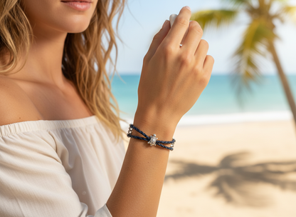 pulsera cuero vegano con tortuga de la suerte