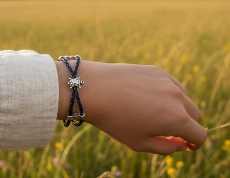 pulsera cuero vegano con tortuga de la suerte