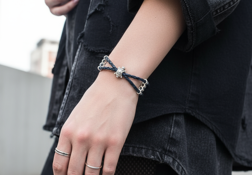 pulsera cuero vegano con tortuga de la suerte