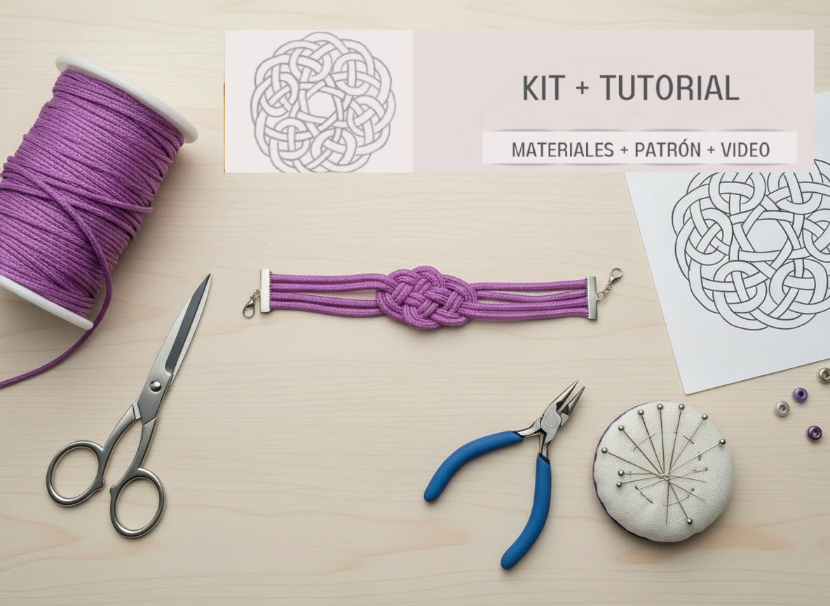 Kit y tutorial con materiales para pulsera de macramé