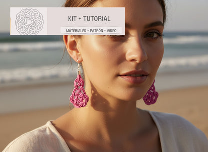 Kit y tutorial para pendientes de macramé de cuero y plata.
