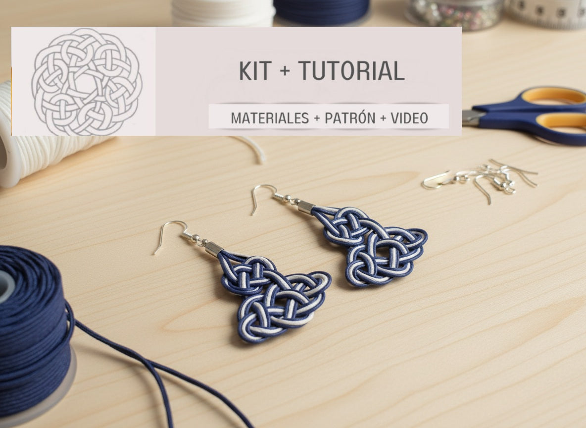 Kit para hacer pendientes con nudo marinero azul y blanco