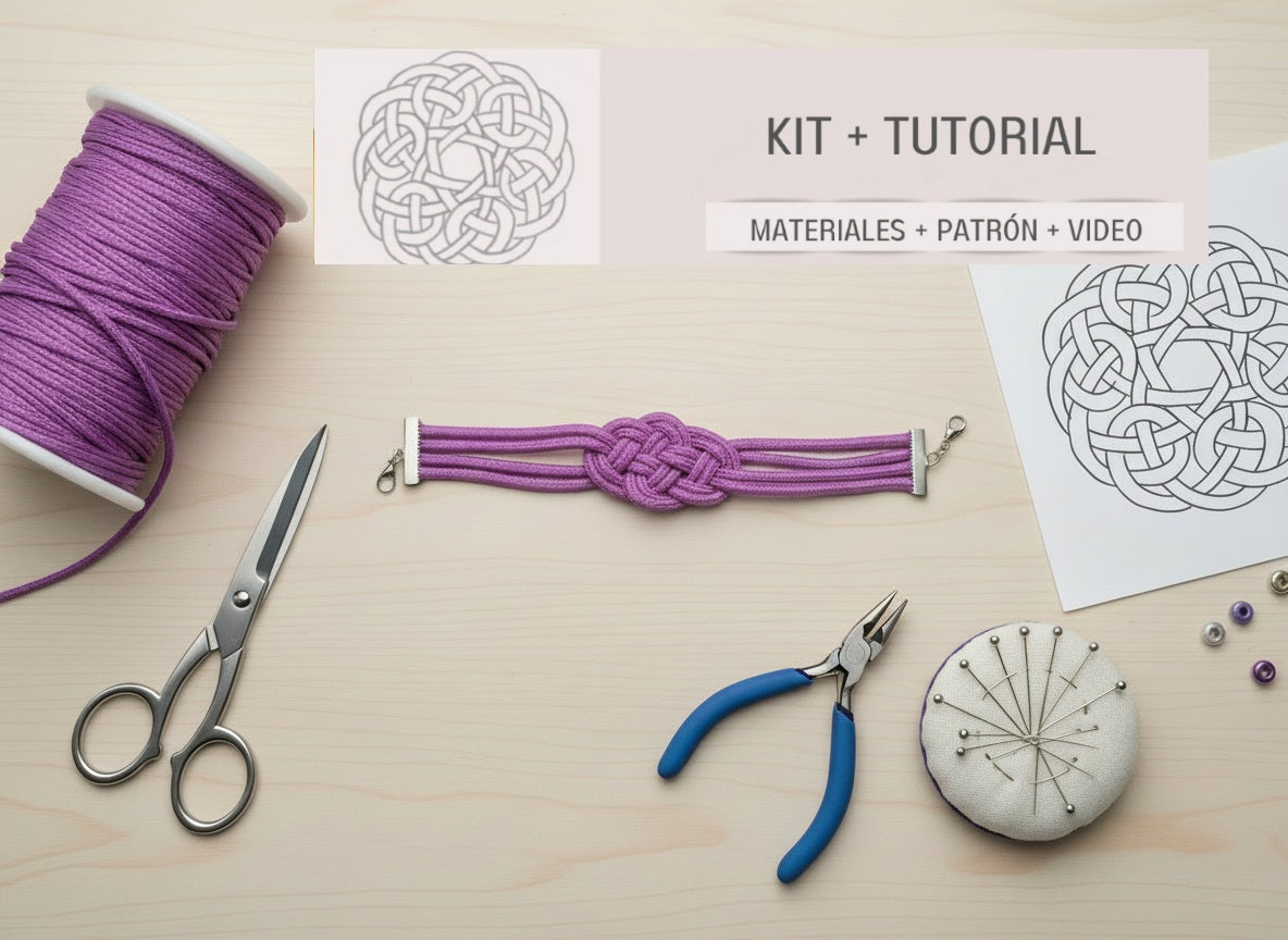 Kit y tutorial con materiales para pulsera de macramé