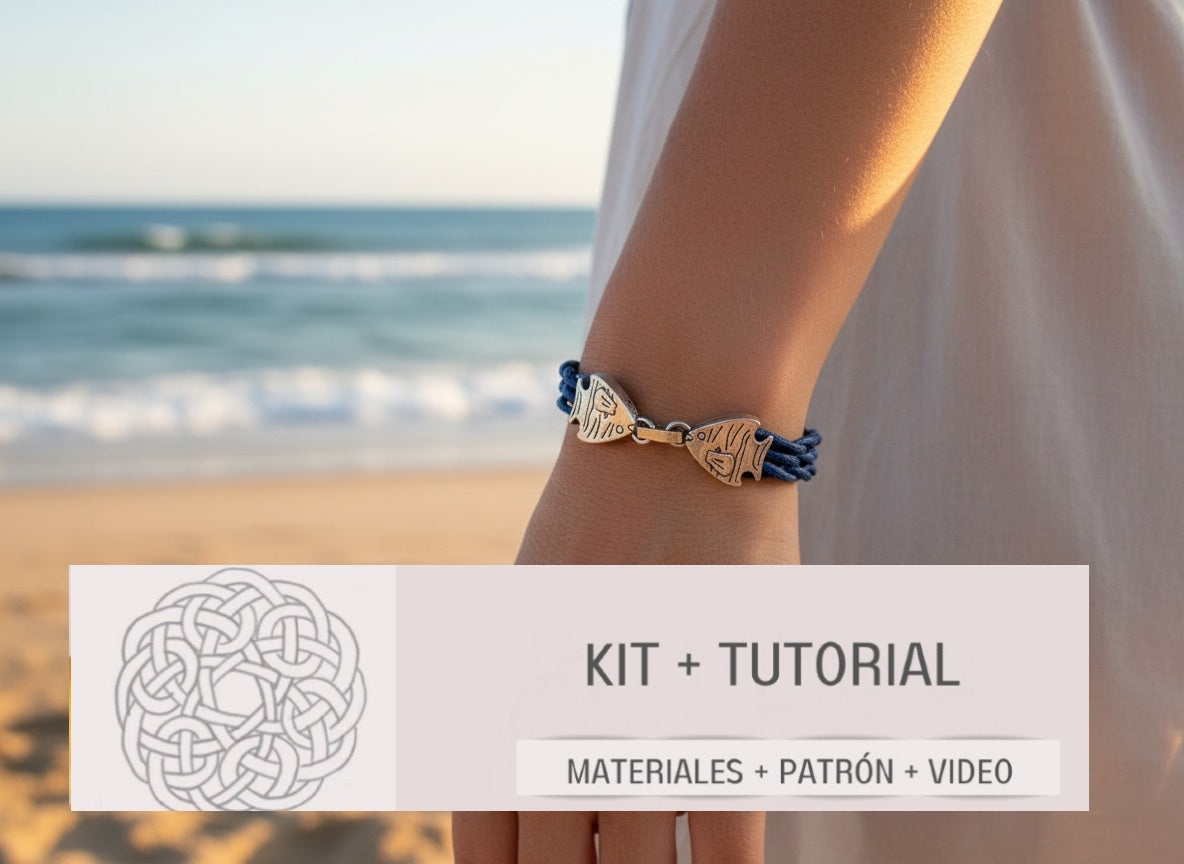 Kit y tutorial para hacer pulsera trenzada estilo marinero con cierre de pez