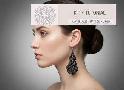 Kit y tutorial para pendientes de macramé de cuero y plata.