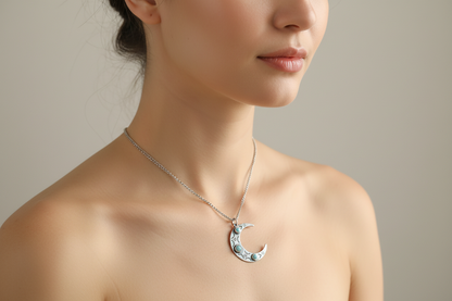 ras-de-cou minimaliste en forme de lune avec turquoise