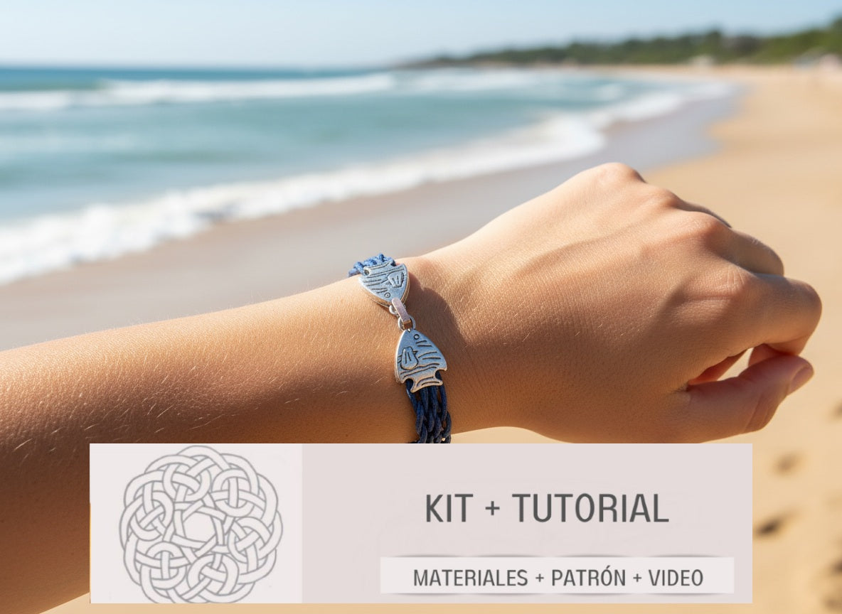 Kit y tutorial para hacer pulsera trenzada estilo marinero con cierre de pez