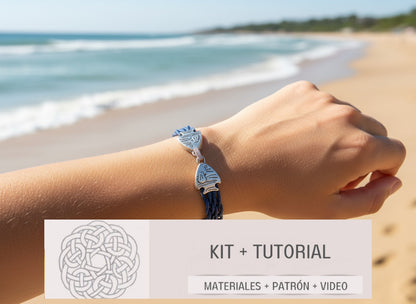 Kit y tutorial para hacer pulsera trenzada estilo marinero con cierre de pez
