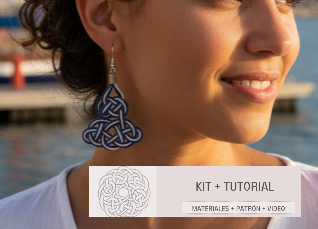 Kit para hacer pendientes con nudo marinero azul y blanco