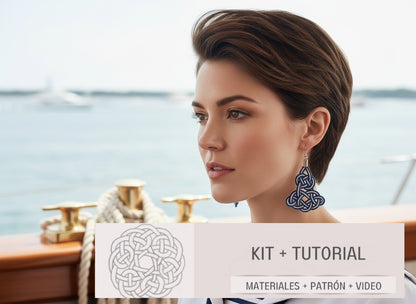 Kit para hacer pendientes con nudo marinero azul y blanco