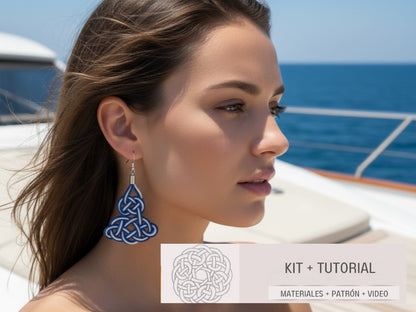 Kit para hacer pendientes con nudo marinero azul y blanco