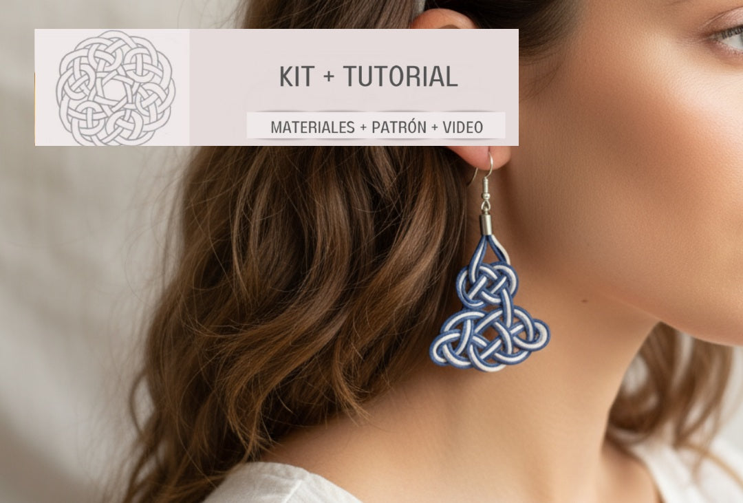 Kit para hacer pendientes con nudo marinero azul y blanco
