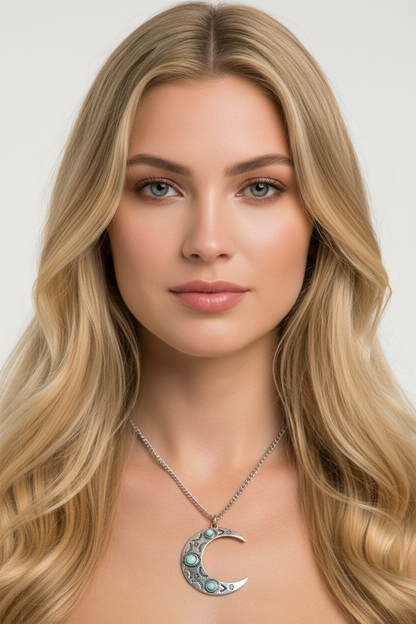 ras-de-cou minimaliste en forme de lune avec turquoise