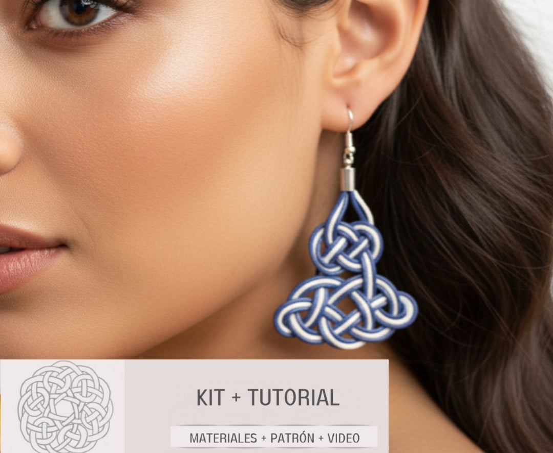 Kit para hacer pendientes con nudo marinero azul y blanco