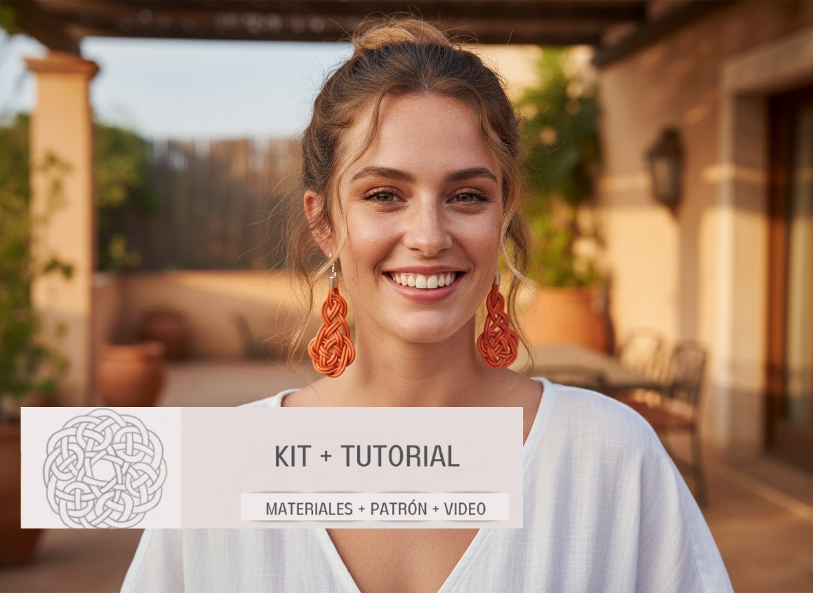 Kit y tutorial para pendientes de macramé de cuero y plata.
