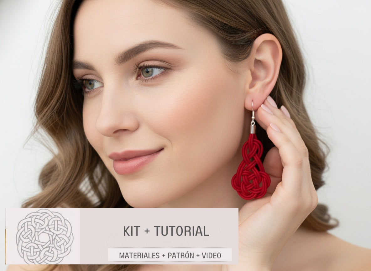 Kit y tutorial para pendientes de macramé de cuero y plata.