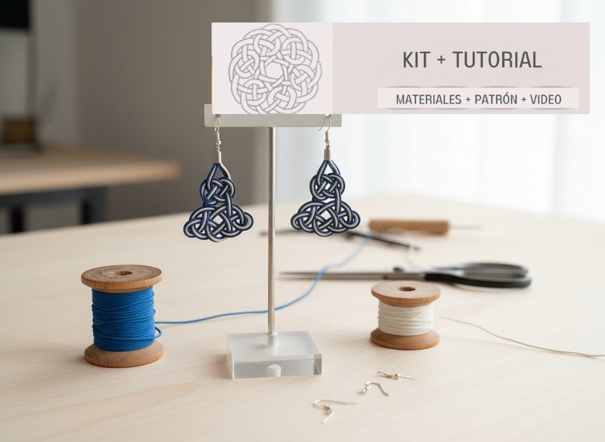 Kit para hacer pendientes con nudo marinero azul y blanco