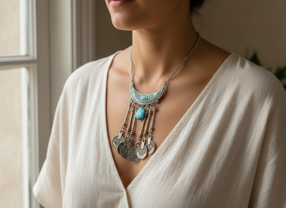 collar con colgante de turquesas