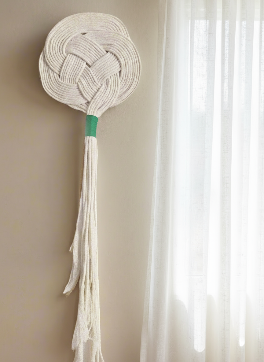 Tapisserie Macramé pour Décoration Murale de Couleur Sable et Vert