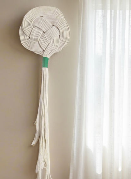 Tapisserie Macramé pour Décoration Murale de Couleur Sable et Vert