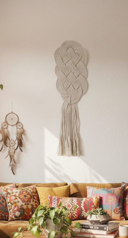 Tapiz nudos macramé para pared con nudo celta protector del hogar.