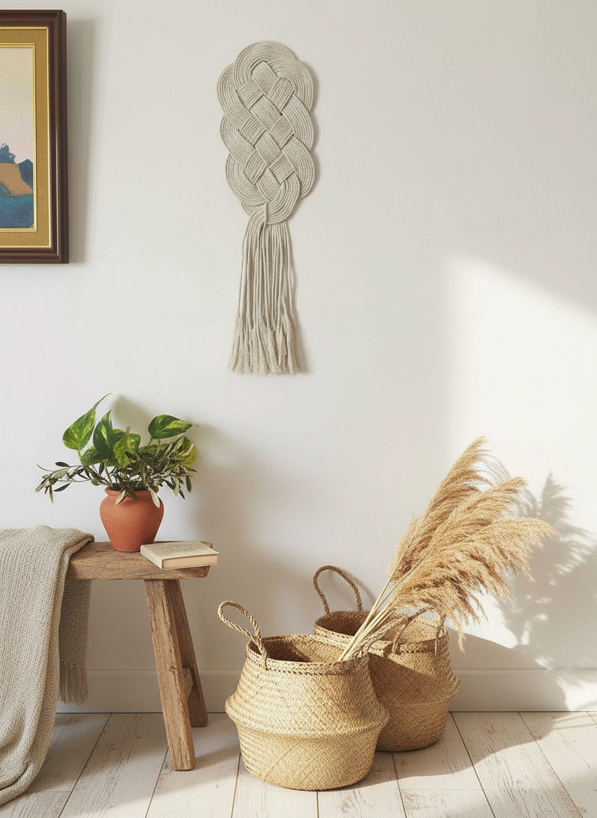 Tapiz nudos macramé para pared con nudo celta protector del hogar.