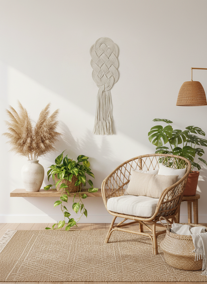 Tapiz nudos macramé para pared con nudo celta protector del hogar.