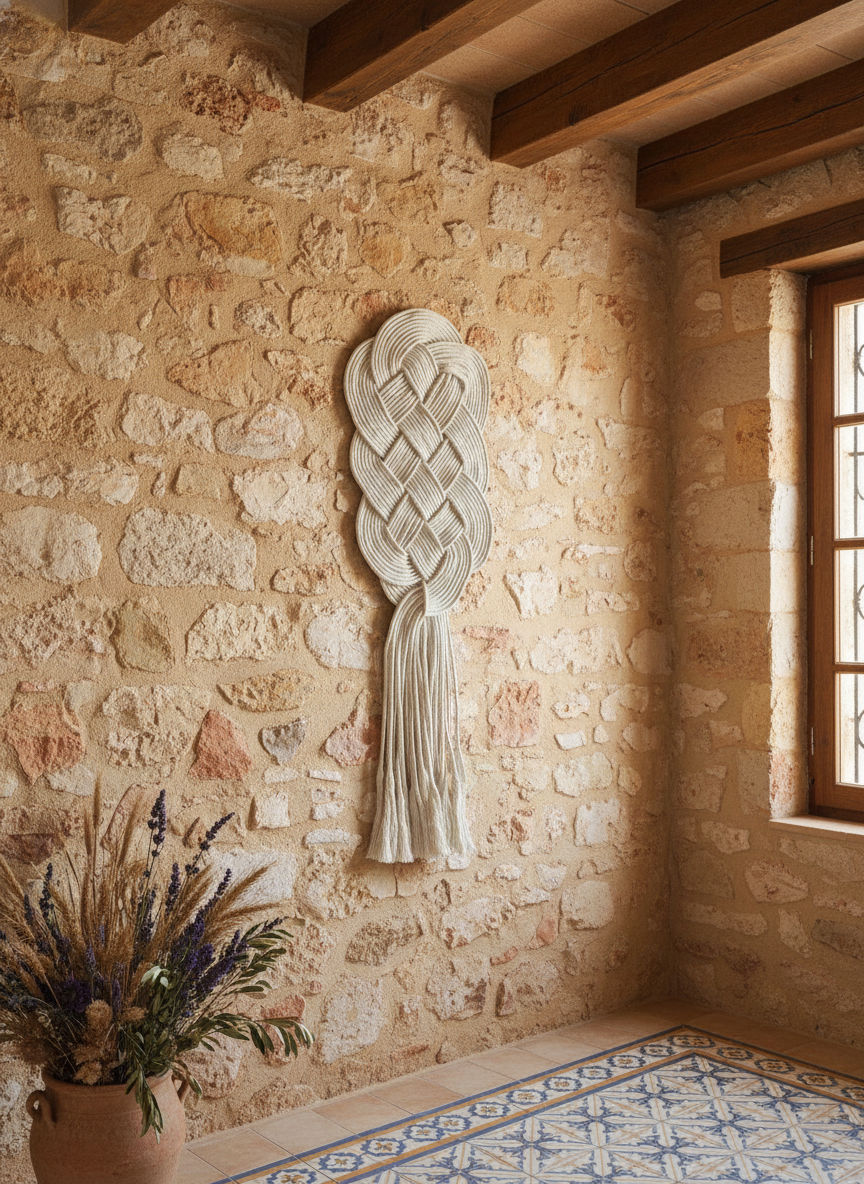 Tapiz nudos macramé para pared con nudo celta protector del hogar.