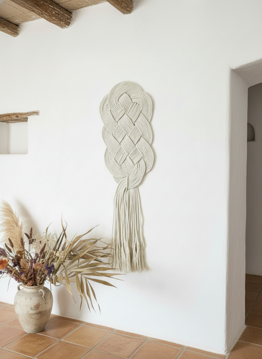 Tapiz nudos macramé para pared con nudo celta protector del hogar.