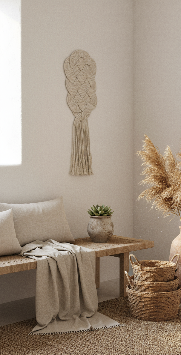 Tapiz nudos macramé para pared con nudo celta protector del hogar.