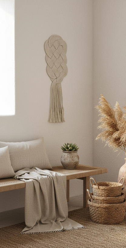 Tapiz nudos macramé para pared con nudo celta protector del hogar.