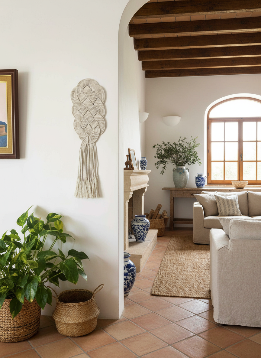 Tapiz nudos macramé para pared con nudo celta protector del hogar.