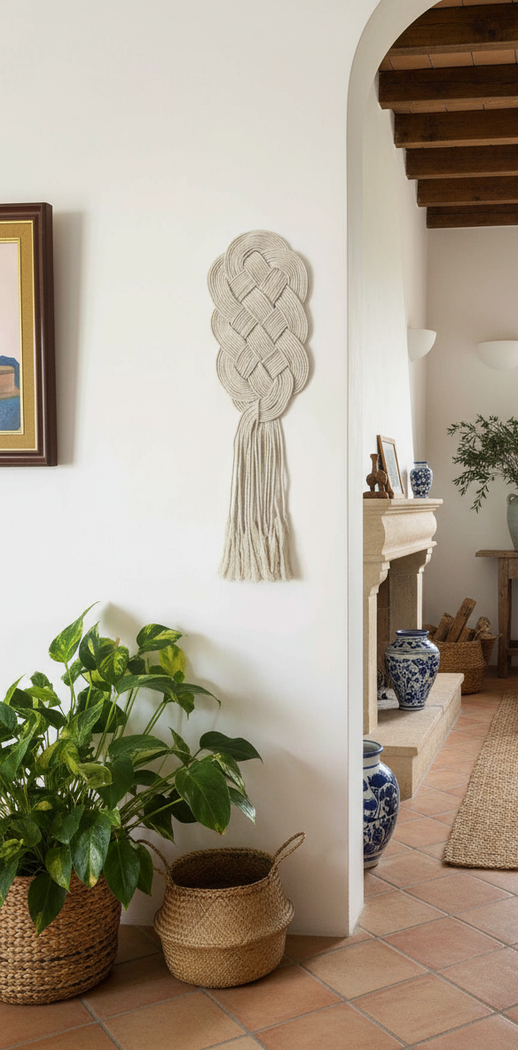 Tapiz nudos macramé para pared con nudo celta protector del hogar.