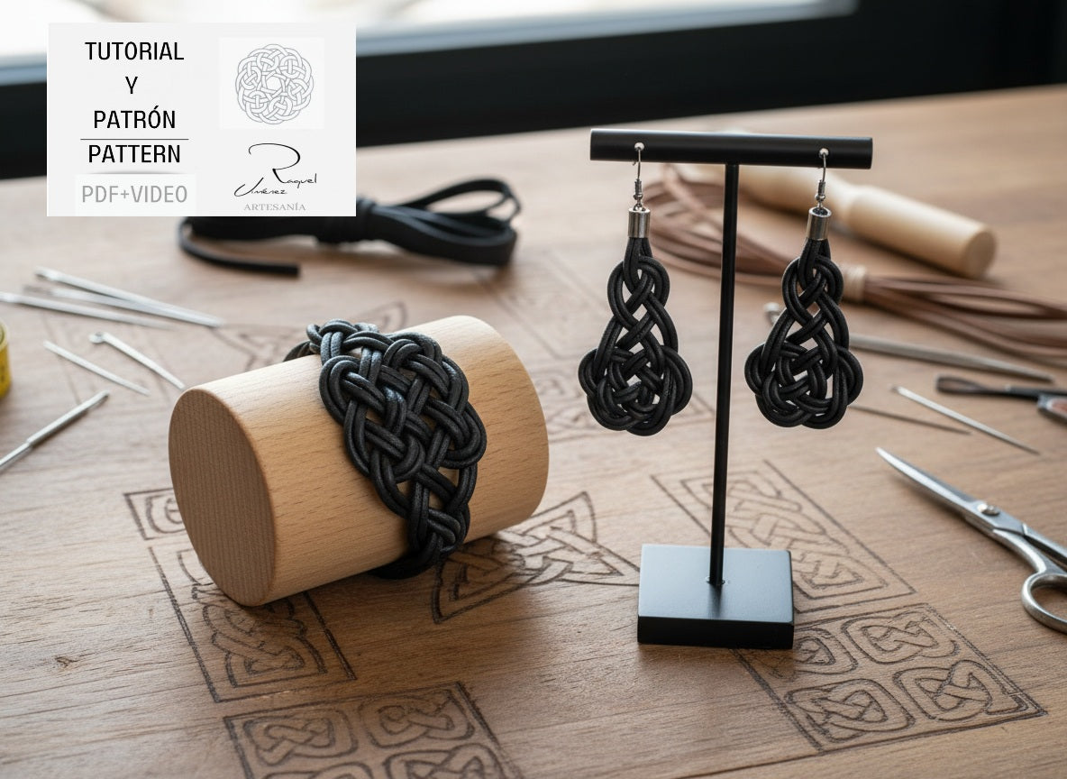 Patrón y tutorial para hacer pendientes y pulsera con nudos celtas. Raquel Jiménez Artesanía