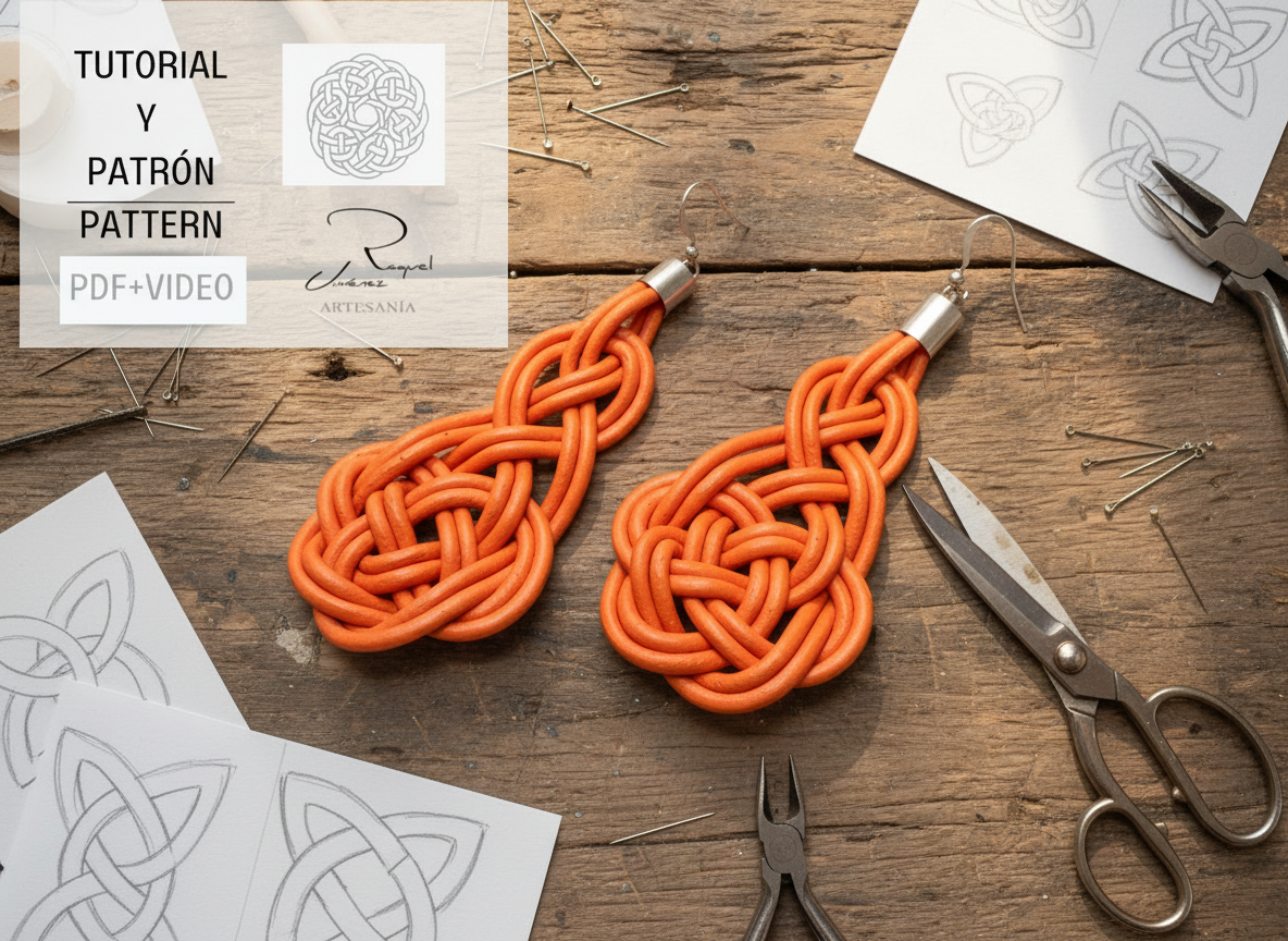Patrón y tutorial para hacer pendientes y pulsera con nudos celtas. Raquel Jiménez Artesanía