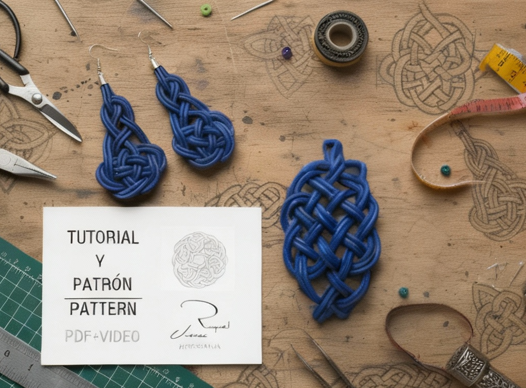 Patrón y tutorial para hacer pendientes y pulsera con nudos celtas. Raquel Jiménez Artesanía