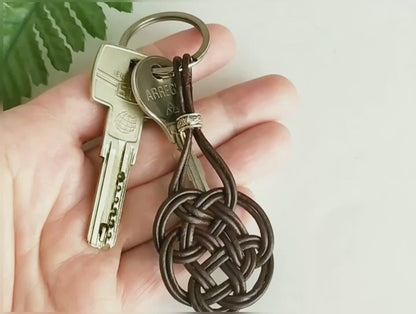 Braided keychain with Celtic knot of eternal love in leather